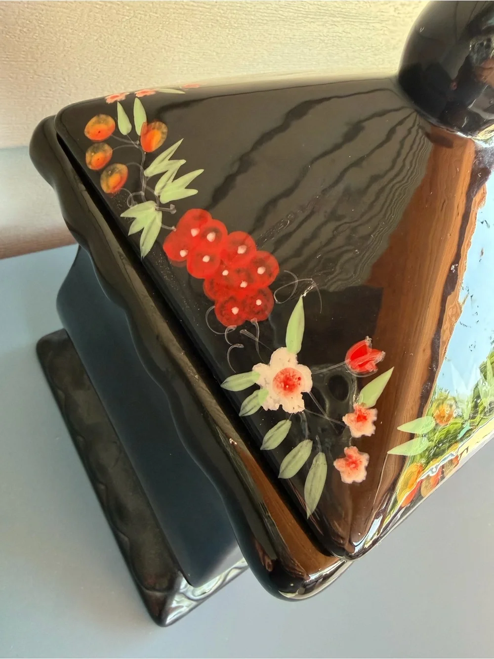 Vintage Black Ceramic Rooster Storage Canister with Lid